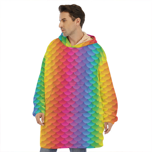 Rainbow Mermaid Scale Pattern Print Hoodie Blanket