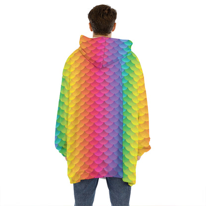 Rainbow Mermaid Scale Pattern Print Hoodie Blanket