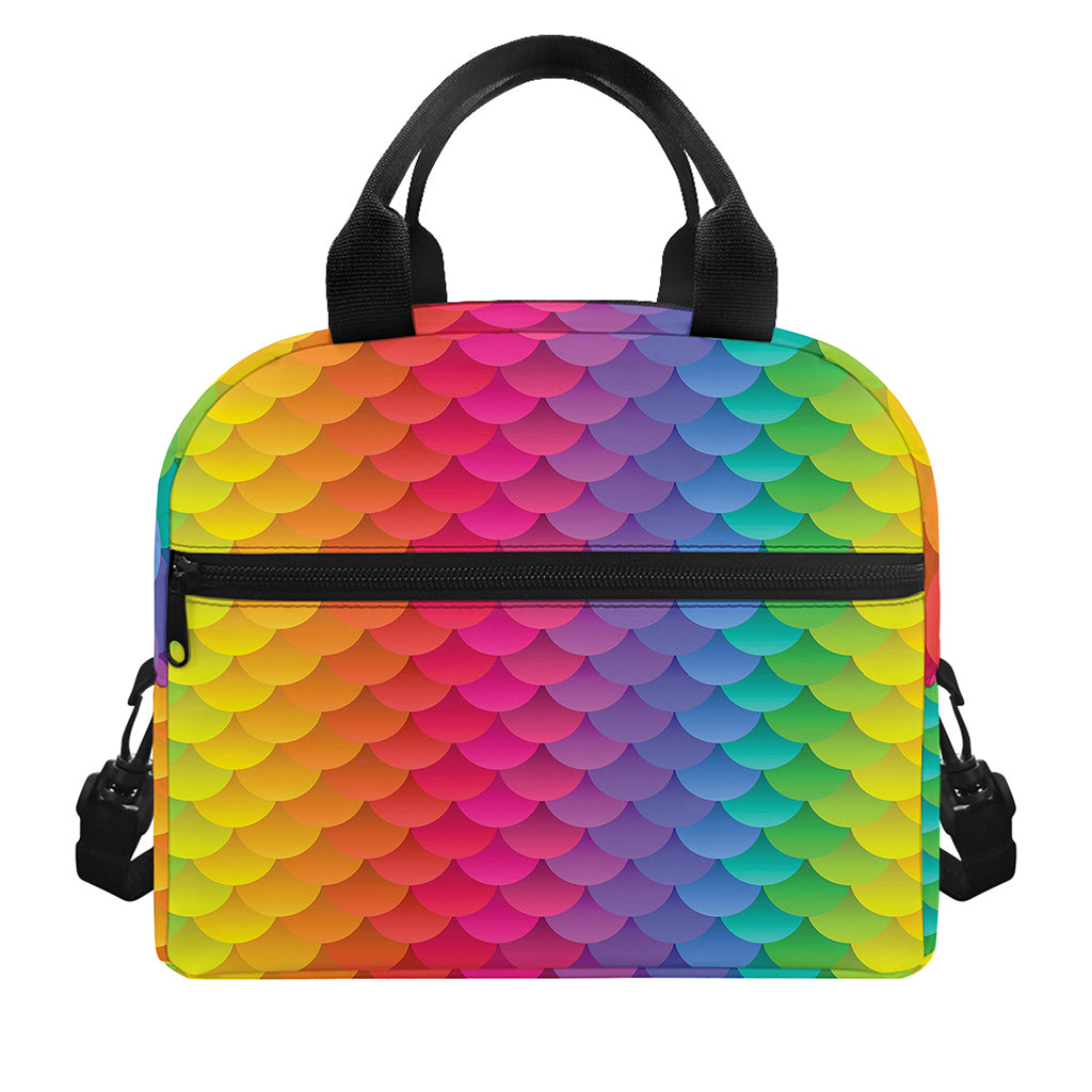 Rainbow Mermaid Scale Pattern Print Insulated Lunch Bag