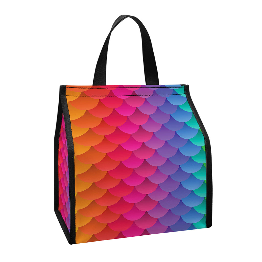 Rainbow Mermaid Scale Pattern Print Insulated Lunch Tote