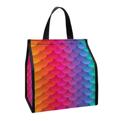 Rainbow Mermaid Scale Pattern Print Insulated Lunch Tote