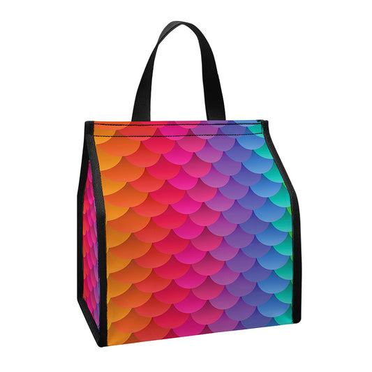 Rainbow Mermaid Scale Pattern Print Insulated Lunch Tote