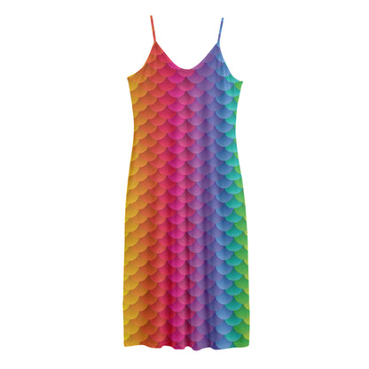 Rainbow Mermaid Scale Pattern Print Jersey Midi Cami Dress