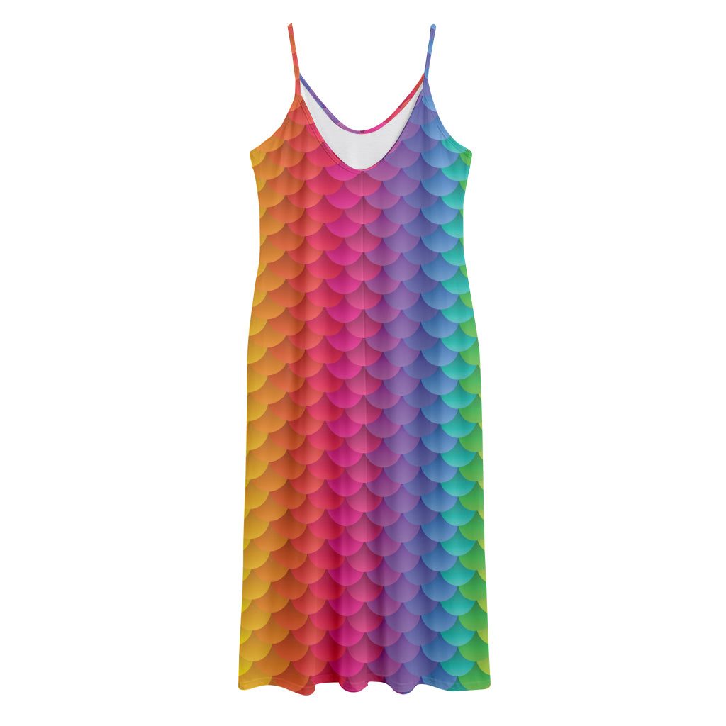 Rainbow Mermaid Scale Pattern Print Jersey Midi Cami Dress