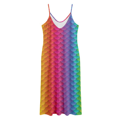 Rainbow Mermaid Scale Pattern Print Jersey Midi Cami Dress