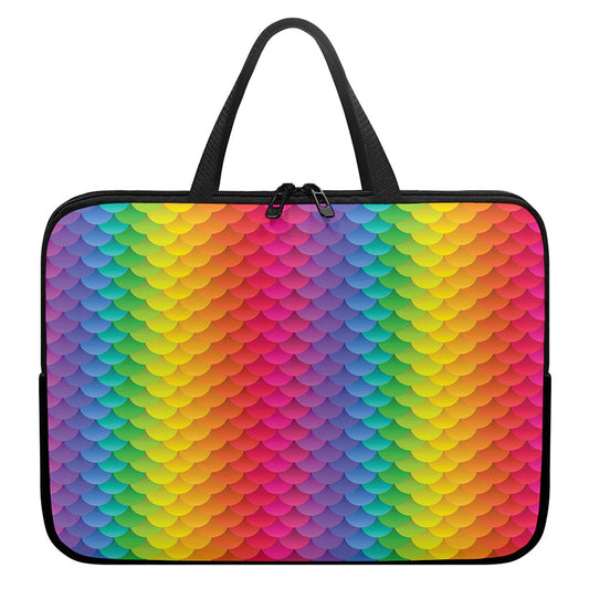 Rainbow Mermaid Scale Pattern Print Laptop Sleeve With Handle