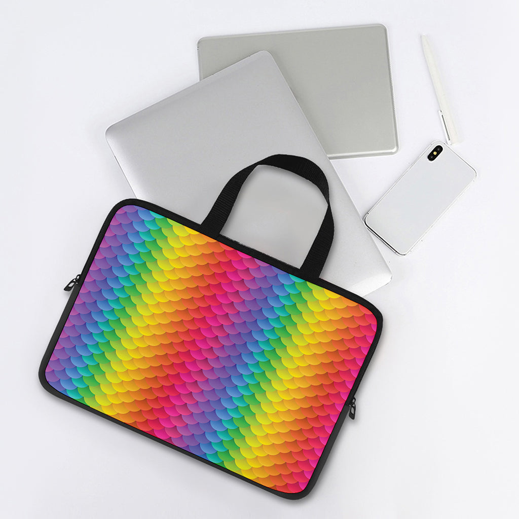 Rainbow Mermaid Scale Pattern Print Laptop Sleeve With Handle