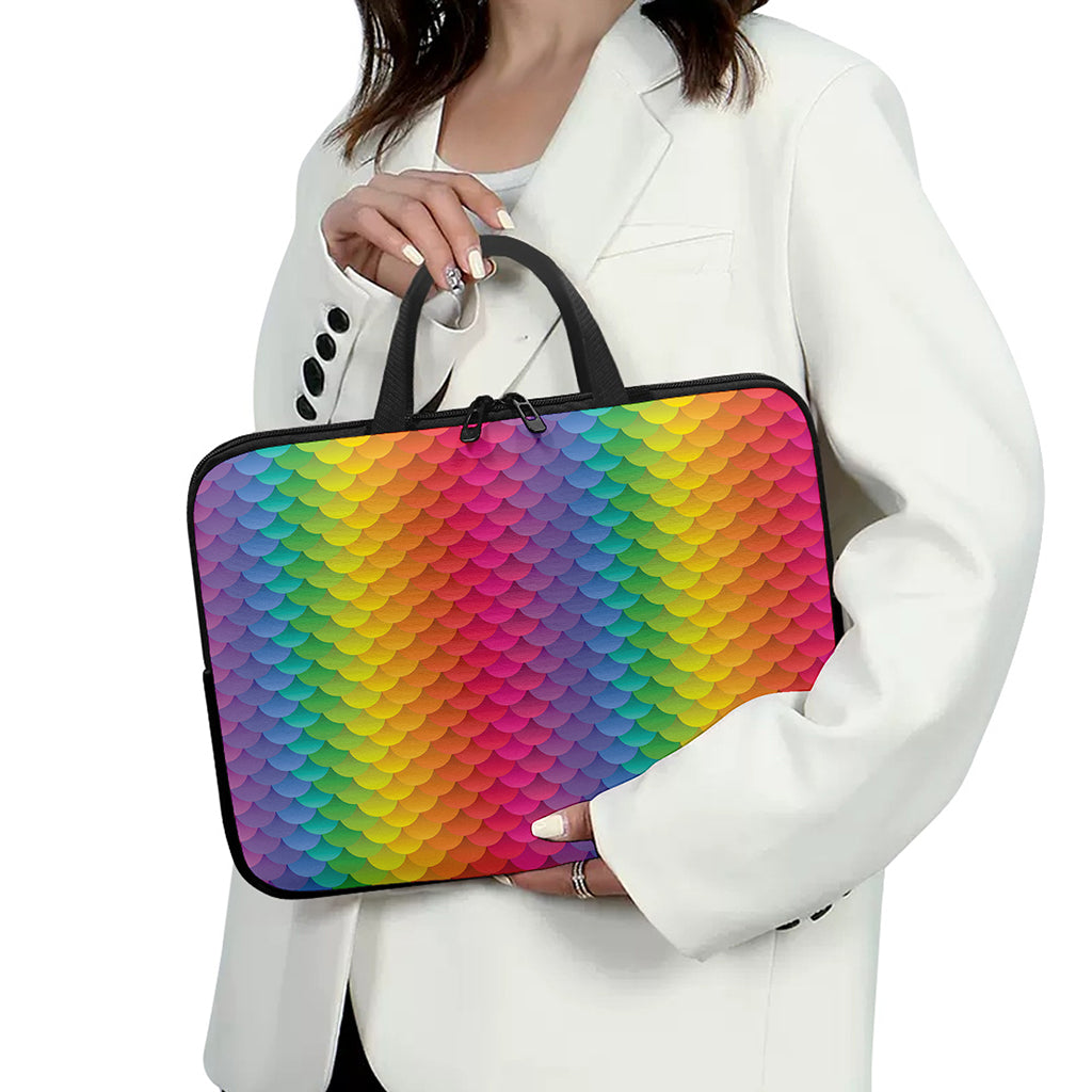 Rainbow Mermaid Scale Pattern Print Laptop Sleeve With Handle