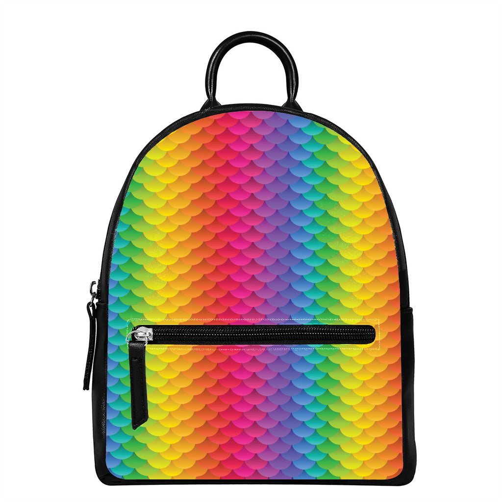 Rainbow Mermaid Scale Pattern Print Leather Backpack