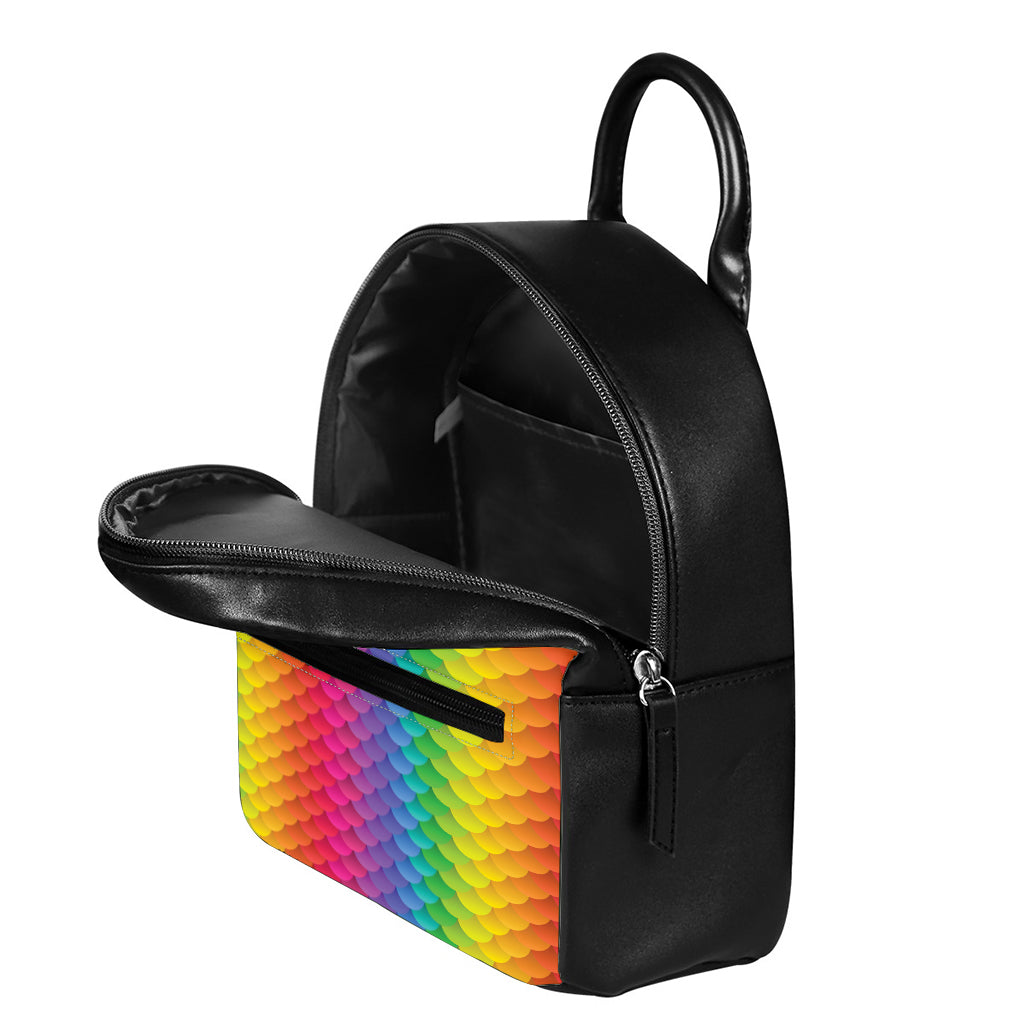 Rainbow Mermaid Scale Pattern Print Leather Backpack