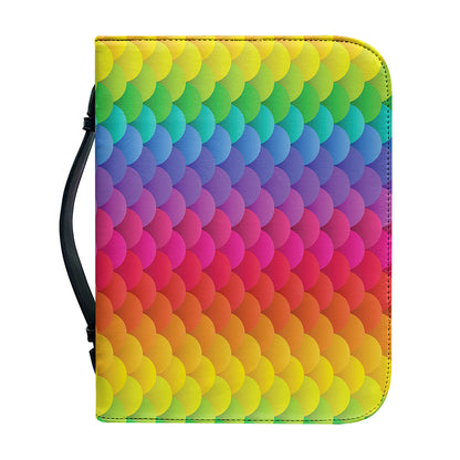 Rainbow Mermaid Scale Pattern Print Leather Bible Cover