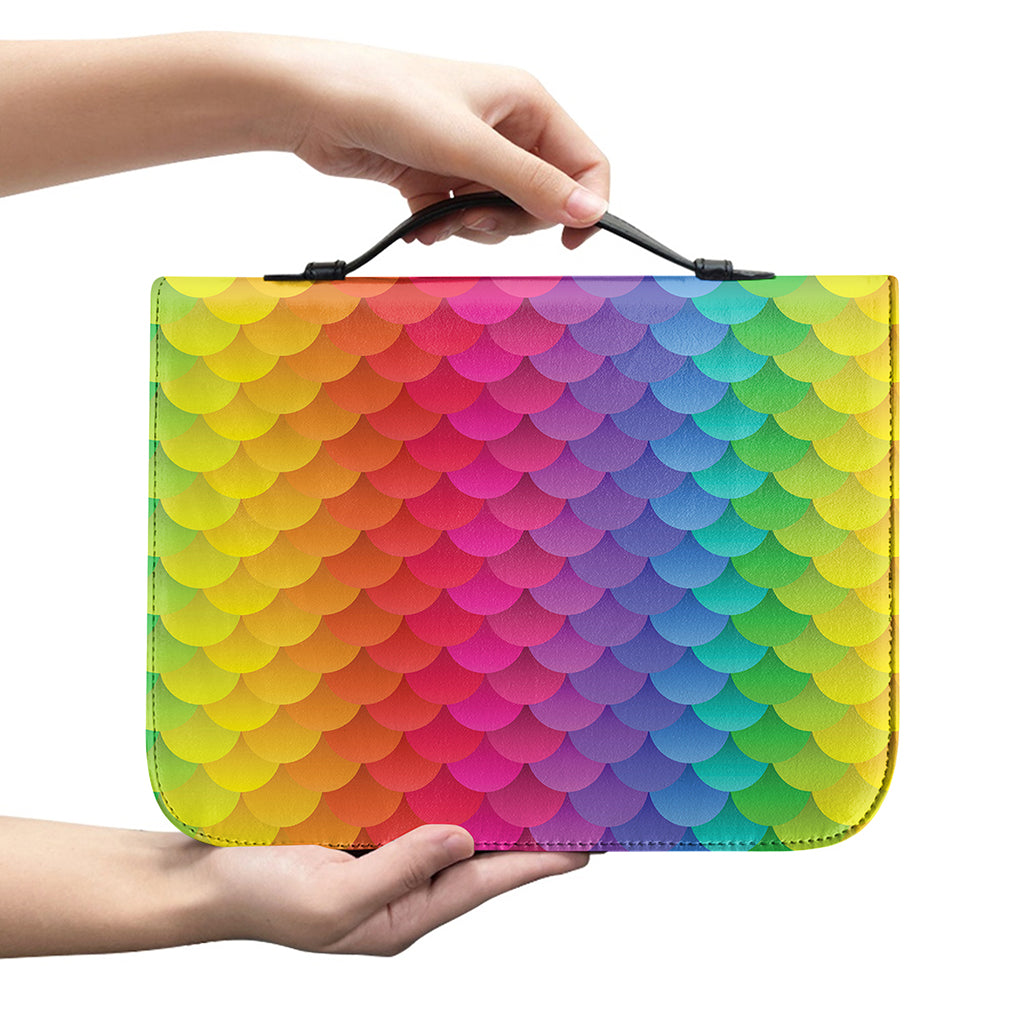 Rainbow Mermaid Scale Pattern Print Leather Bible Cover