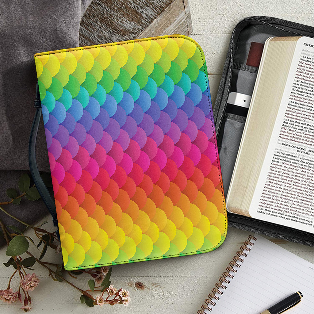 Rainbow Mermaid Scale Pattern Print Leather Bible Cover