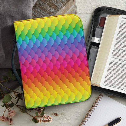 Rainbow Mermaid Scale Pattern Print Leather Bible Cover