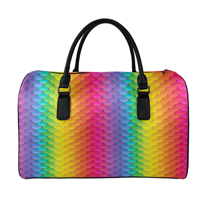 Rainbow Mermaid Scale Pattern Print Leather Duffle Bag