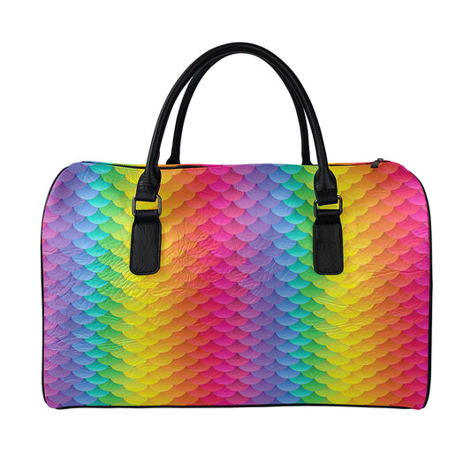 Rainbow Mermaid Scale Pattern Print Leather Duffle Bag