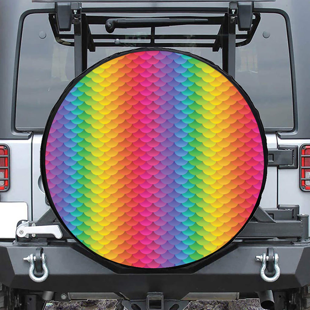 Rainbow Mermaid Scale Pattern Print Leather Spare Tire Cover