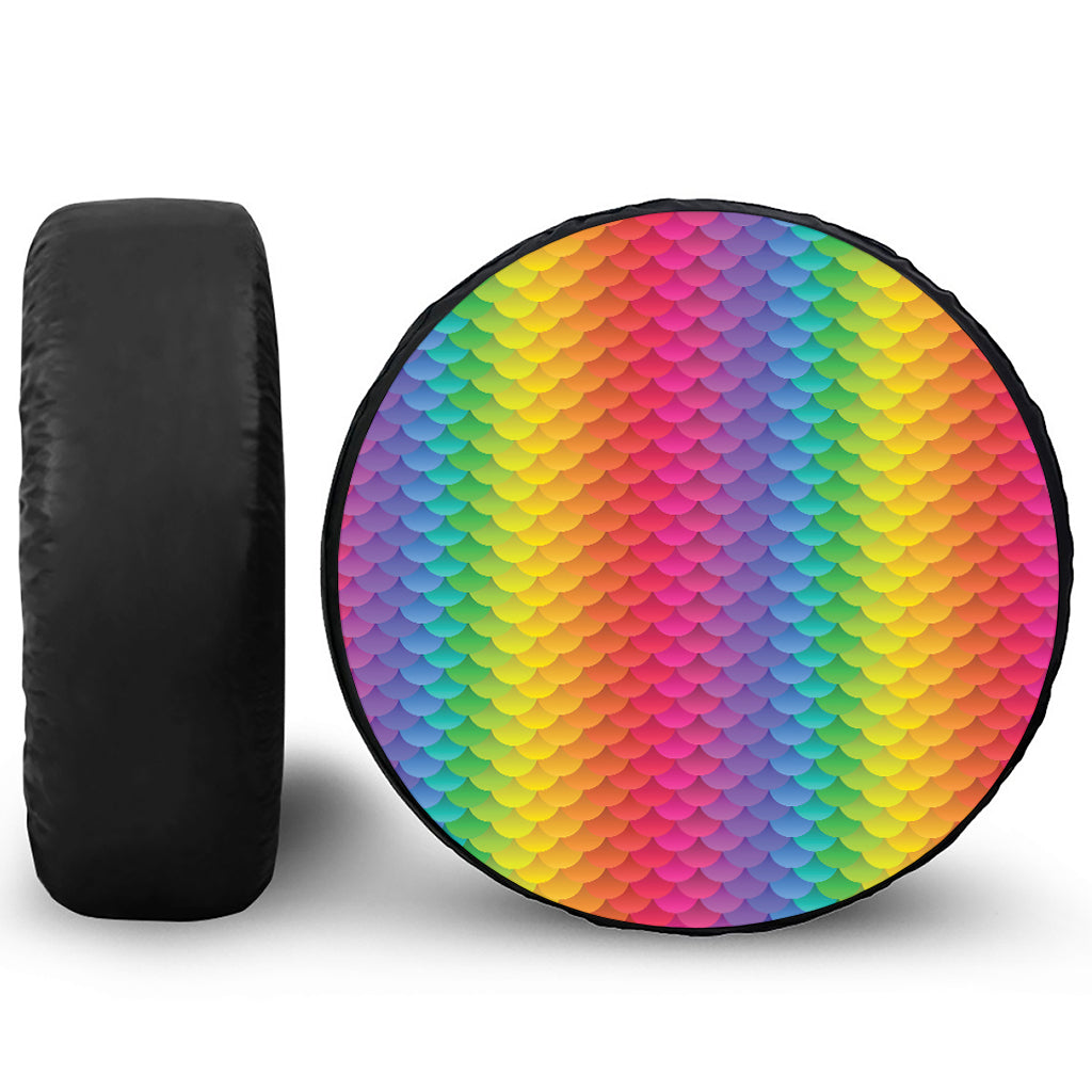 Rainbow Mermaid Scale Pattern Print Leather Spare Tire Cover