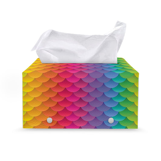 Rainbow Mermaid Scale Pattern Print Leather Tissue Box Cover