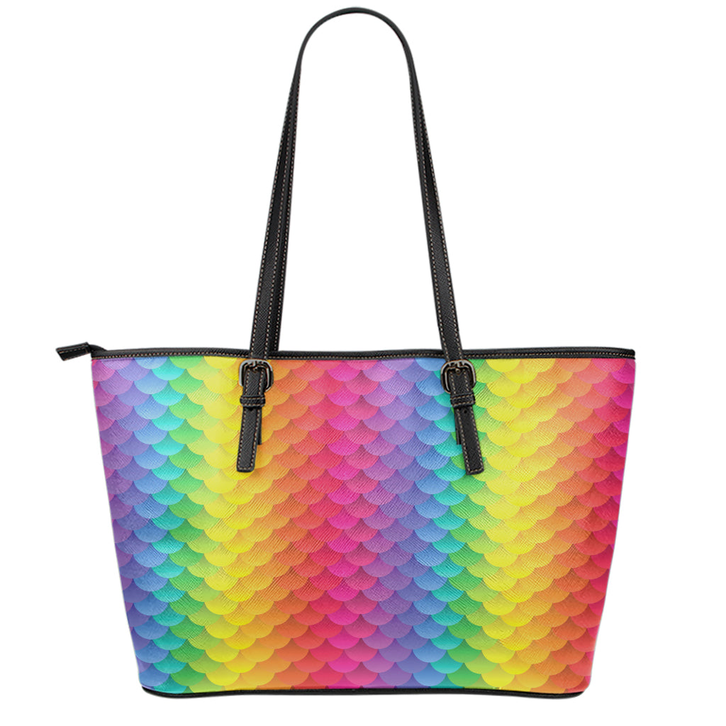 Rainbow Mermaid Scale Pattern Print Leather Tote Bag