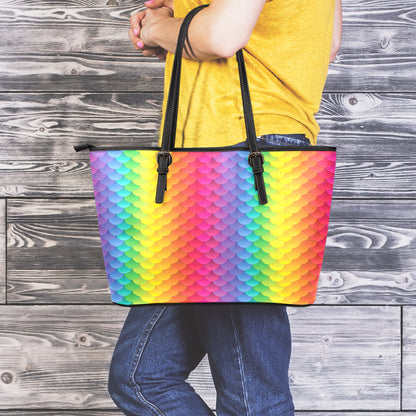Rainbow Mermaid Scale Pattern Print Leather Tote Bag