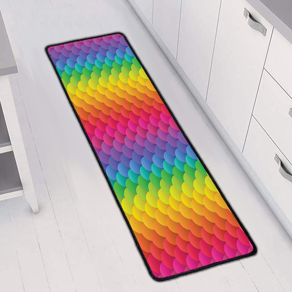 Rainbow Mermaid Scale Pattern Print Long Kitchen Mat