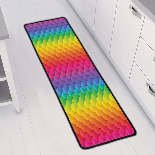 Rainbow Mermaid Scale Pattern Print Long Kitchen Mat