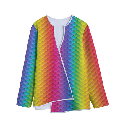 Rainbow Mermaid Scale Pattern Print Long Sleeve Short Coat