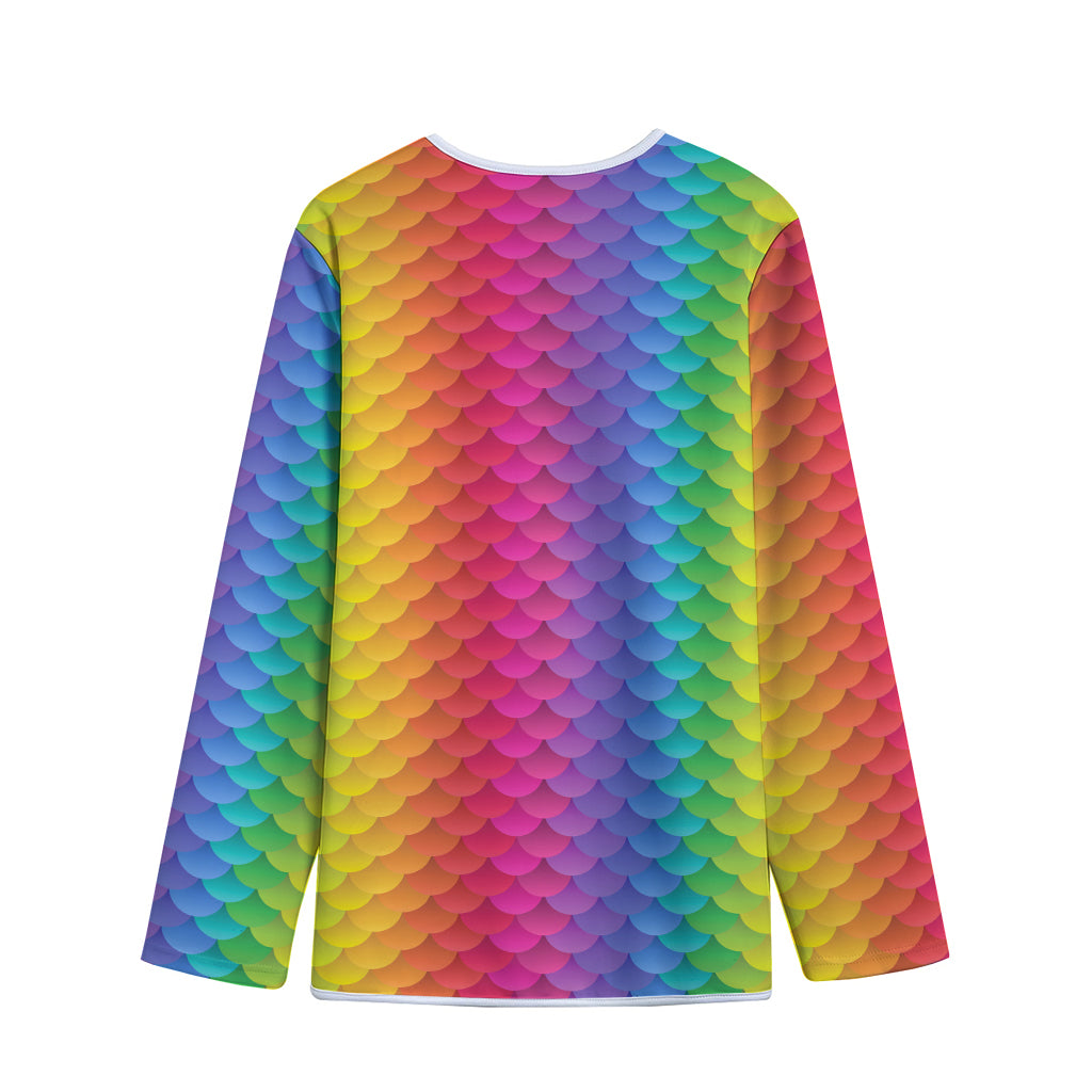 Rainbow Mermaid Scale Pattern Print Long Sleeve Short Coat