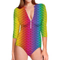 Rainbow Mermaid Scale Pattern Print Long Sleeve Swimsuit