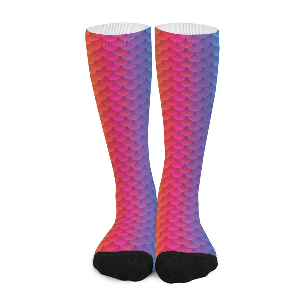 Rainbow Mermaid Scale Pattern Print Long Socks