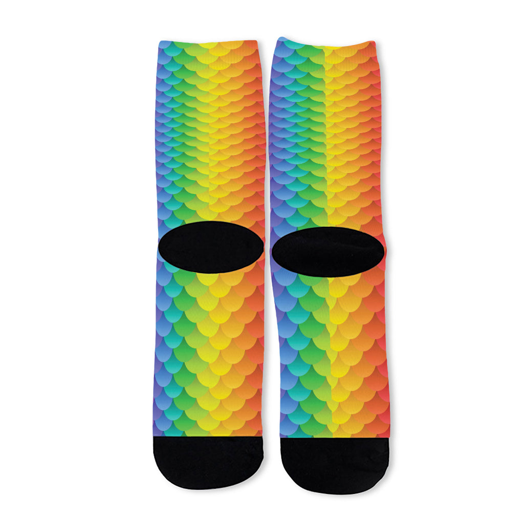 Rainbow Mermaid Scale Pattern Print Long Socks