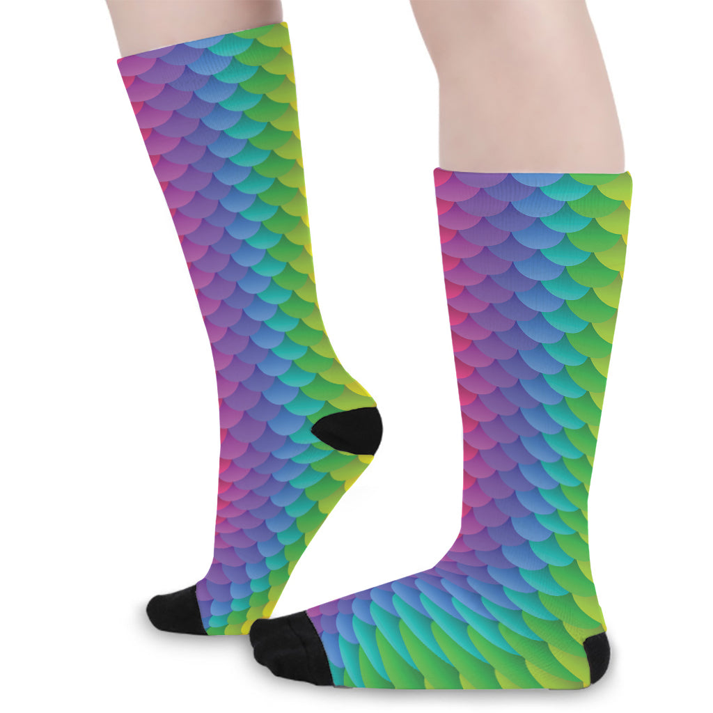 Rainbow Mermaid Scale Pattern Print Long Socks