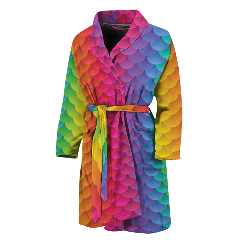 Rainbow Mermaid Scale Pattern Print Men's Bathrobe
