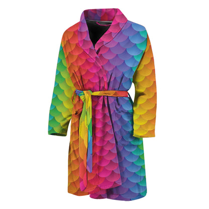 Rainbow Mermaid Scale Pattern Print Men's Bathrobe