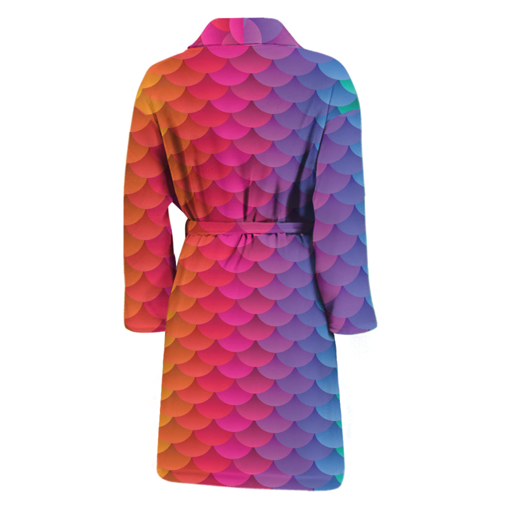 Rainbow Mermaid Scale Pattern Print Men's Bathrobe