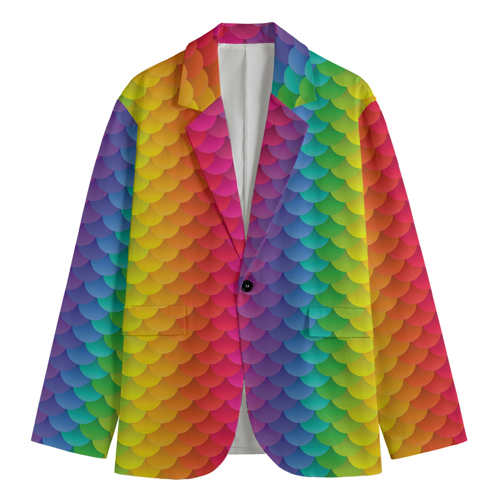 Rainbow Mermaid Scale Pattern Print Men's Blazer