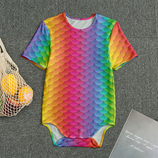 Rainbow Mermaid Scale Pattern Print Men's Bodysuit