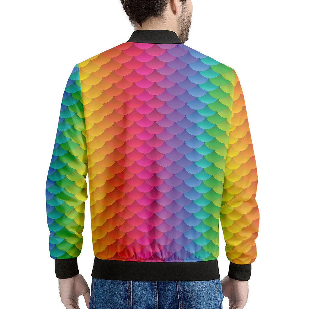 Rainbow Mermaid Scale Pattern Print Men's Bomber Jacket