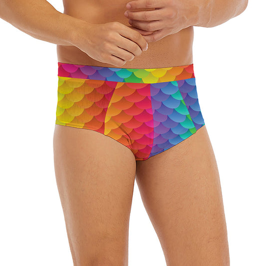 Rainbow Mermaid Scale Pattern Print Men's Briefs