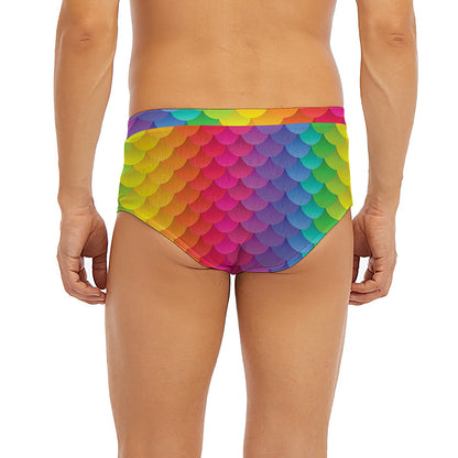 Rainbow Mermaid Scale Pattern Print Men's Briefs