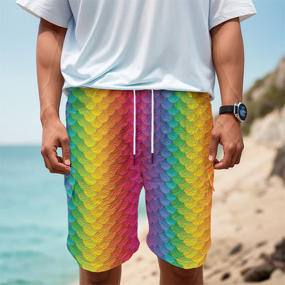 Rainbow Mermaid Scale Pattern Print Men's Cargo Shorts