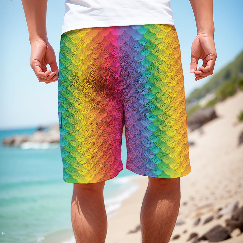Rainbow Mermaid Scale Pattern Print Men's Cargo Shorts
