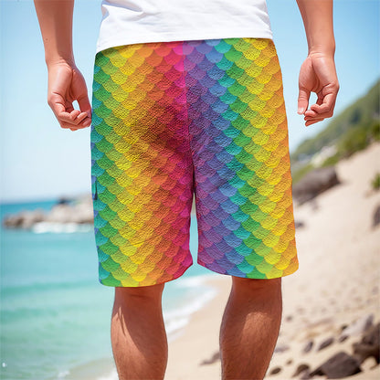 Rainbow Mermaid Scale Pattern Print Men's Cargo Shorts