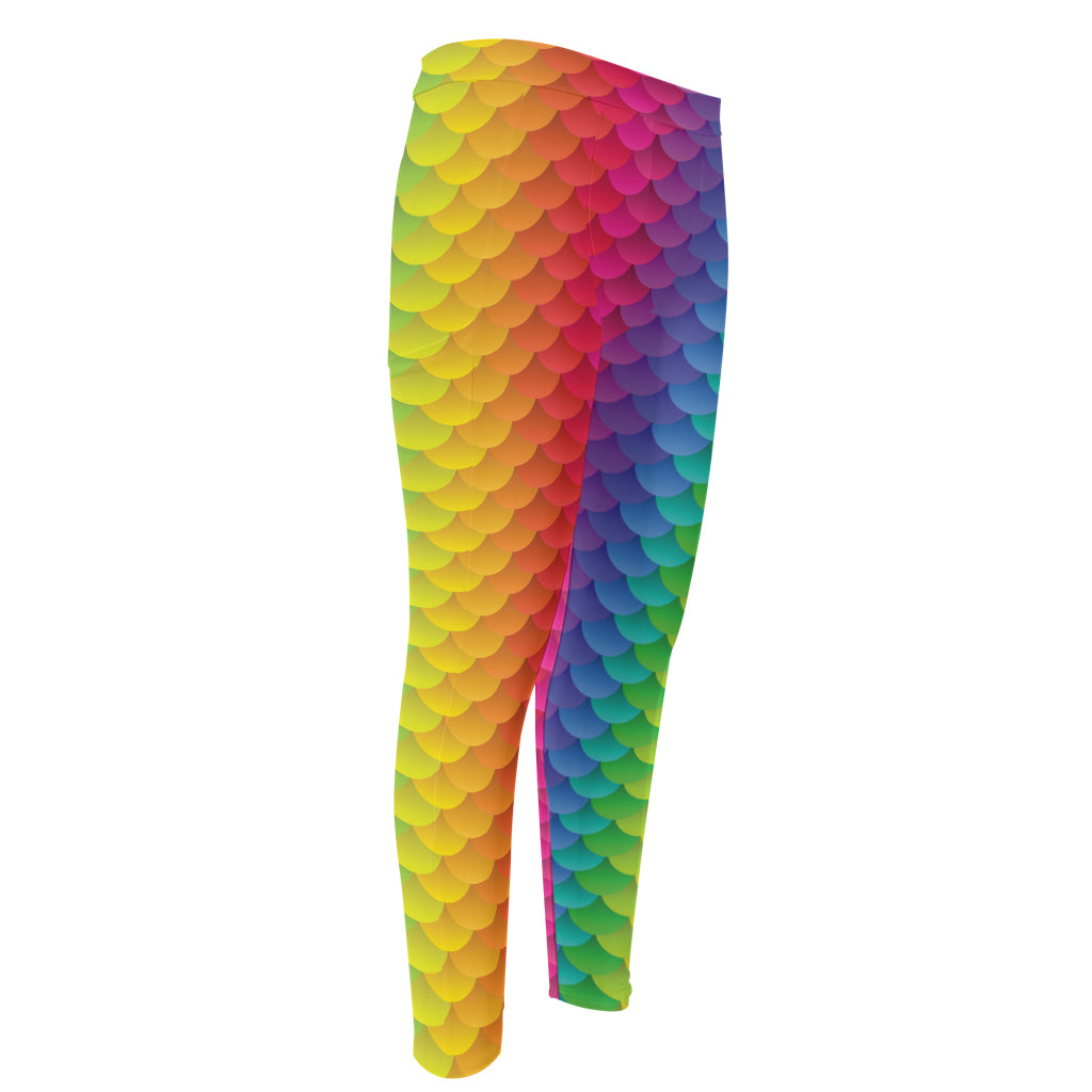 Rainbow Mermaid Scale Pattern Print Men's Compression Pants