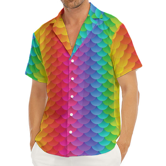 Rainbow Mermaid Scale Pattern Print Men's Deep V-Neck Shirt