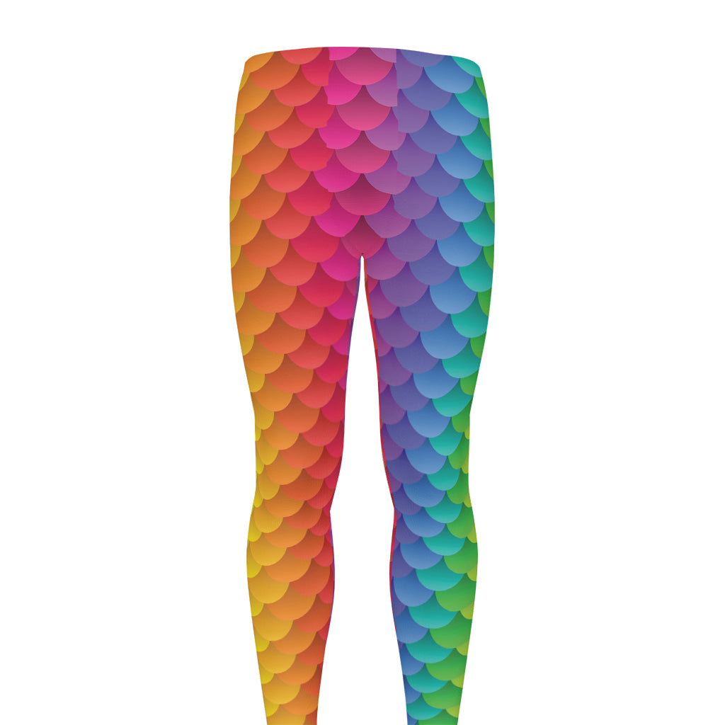 Rainbow Mermaid Scale Pattern Print Men's leggings