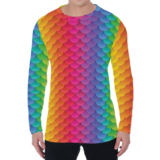 Rainbow Mermaid Scale Pattern Print Men's Long Sleeve T-Shirt
