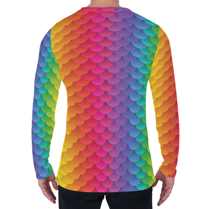 Rainbow Mermaid Scale Pattern Print Men's Long Sleeve T-Shirt
