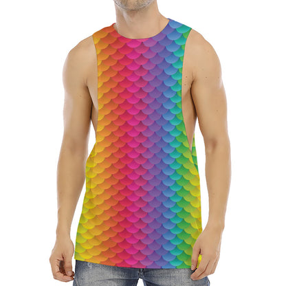 Rainbow Mermaid Scale Pattern Print Men's Muscle Tank Top